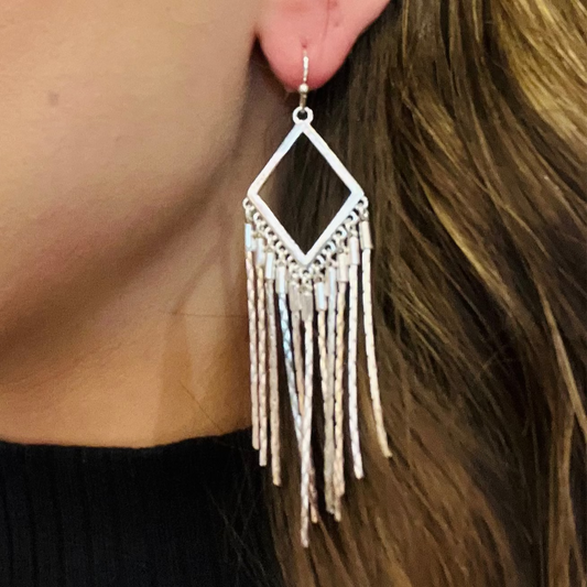 rhinestone fringe earrings, tassel drop earrings, lightweight statement earrings, sparkly earrings, gold fringe earrings, silver fringe earrings, rhinestone tassel earrings, evening jewelry, night out accessories, glam drop earrings, dressy earrings, special occasion jewelry, french wire dangle earrings, shimmer earrings, party earrings, trendy fringe earrings, elegant rhinestone jewelry, gold and silver earrings, statement drop earrings, sparkly tassel earrings