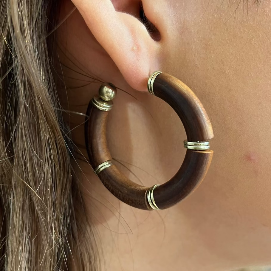 wooden hoop earrings, silver detail earrings, boho statement hoops, western boho jewelry, chunky hoop earrings, earthy chic accessories, natural wood earrings, lightweight statement earrings, bohemian style hoops, rustic fashion jewelry, cowgirl chic earrings, silver and wood earrings, casual boho accessories, festival fashion jewelry, artisan style earrings, everyday statement hoops, boho chic outfit accessories, wooden fashion jewelry, trendy western earrings, handmade look earrings