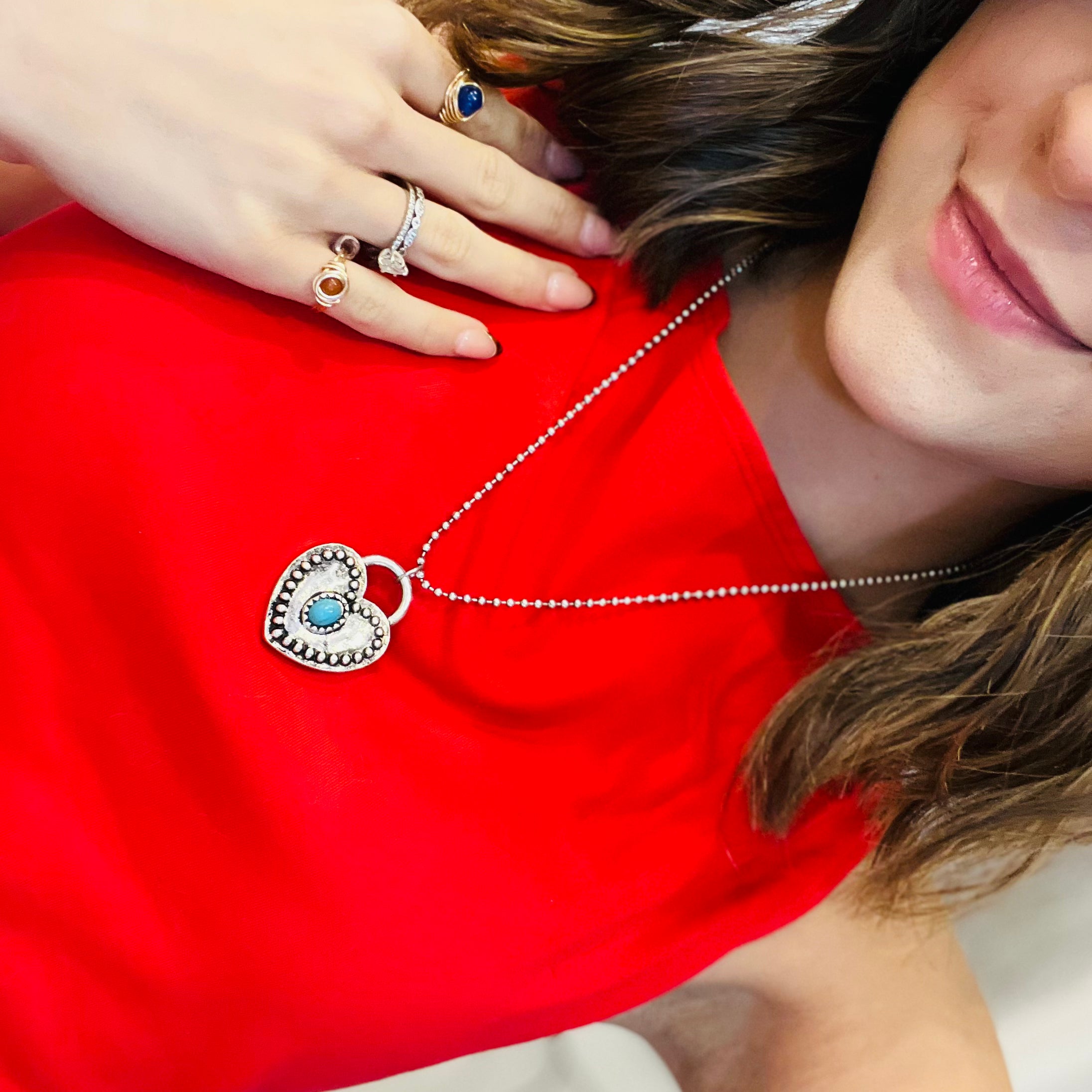 turquoise heart necklace, western necklace, boho jewelry, turquoise pendant, heart lock pendant, beaded chain necklace, silver necklace, arizona style jewelry, desert chic necklace, cowgirl jewelry, rodeo necklace, turquoise statement piece, boho western accessory, turquoise beaded necklace, rustic romantic jewelry, silver turquoise necklace, bohemian necklace, layering necklace, country western jewelry, turquoise heart pendant