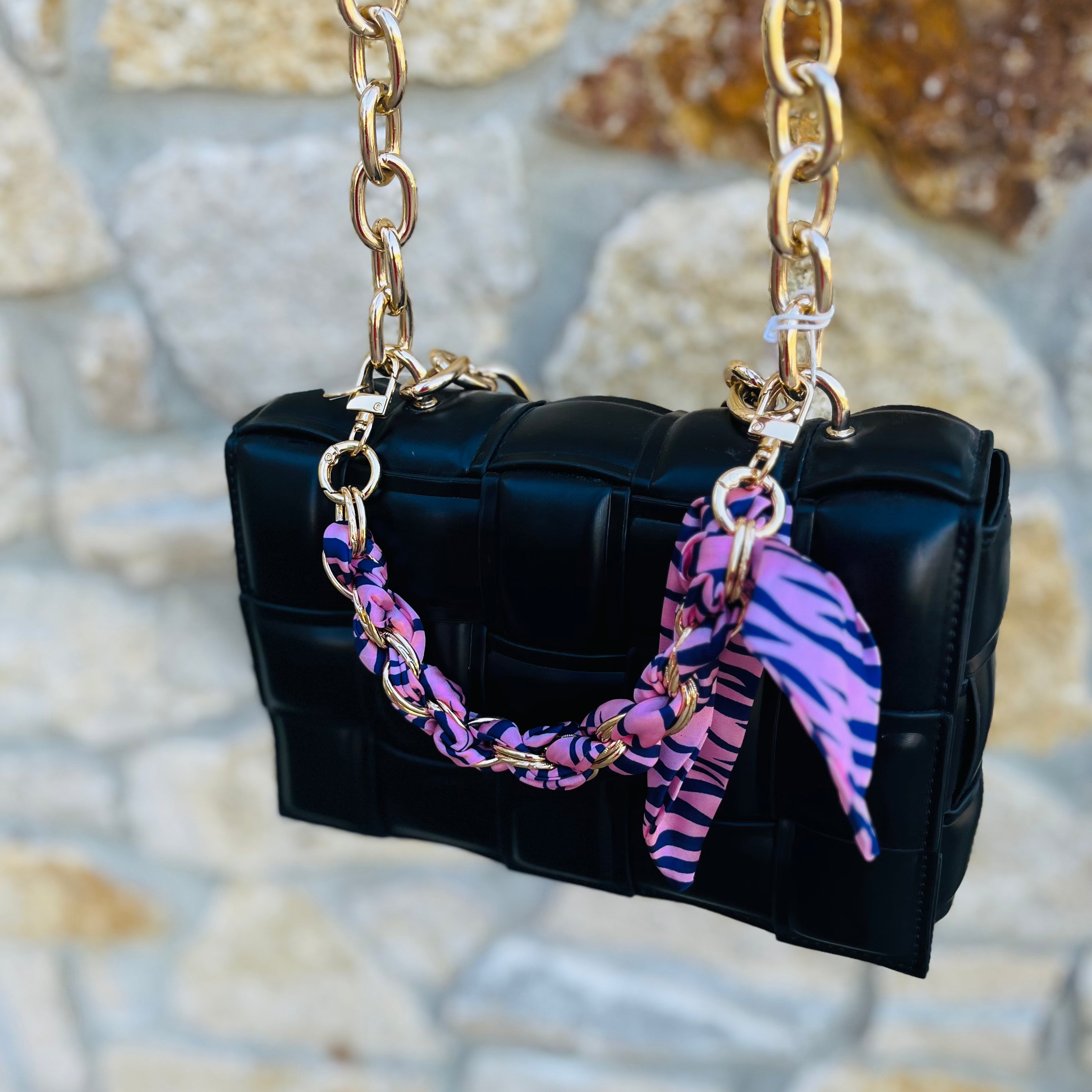 multicolor purse chain, scarf purse strap, bag chain accessory, handbag chain strap, colorful bag charm, scarf inspired purse chain, double link chain, detachable purse strap, functional clasp chain, statement bag accessory, trendy purse strap, multicolor handbag strap, fashion purse chain, bag handle replacement, purse charm chain, boho bag accessory, chic handbag upgrade, easy attach purse chain, trendy multicolor strap, purse styling accessory