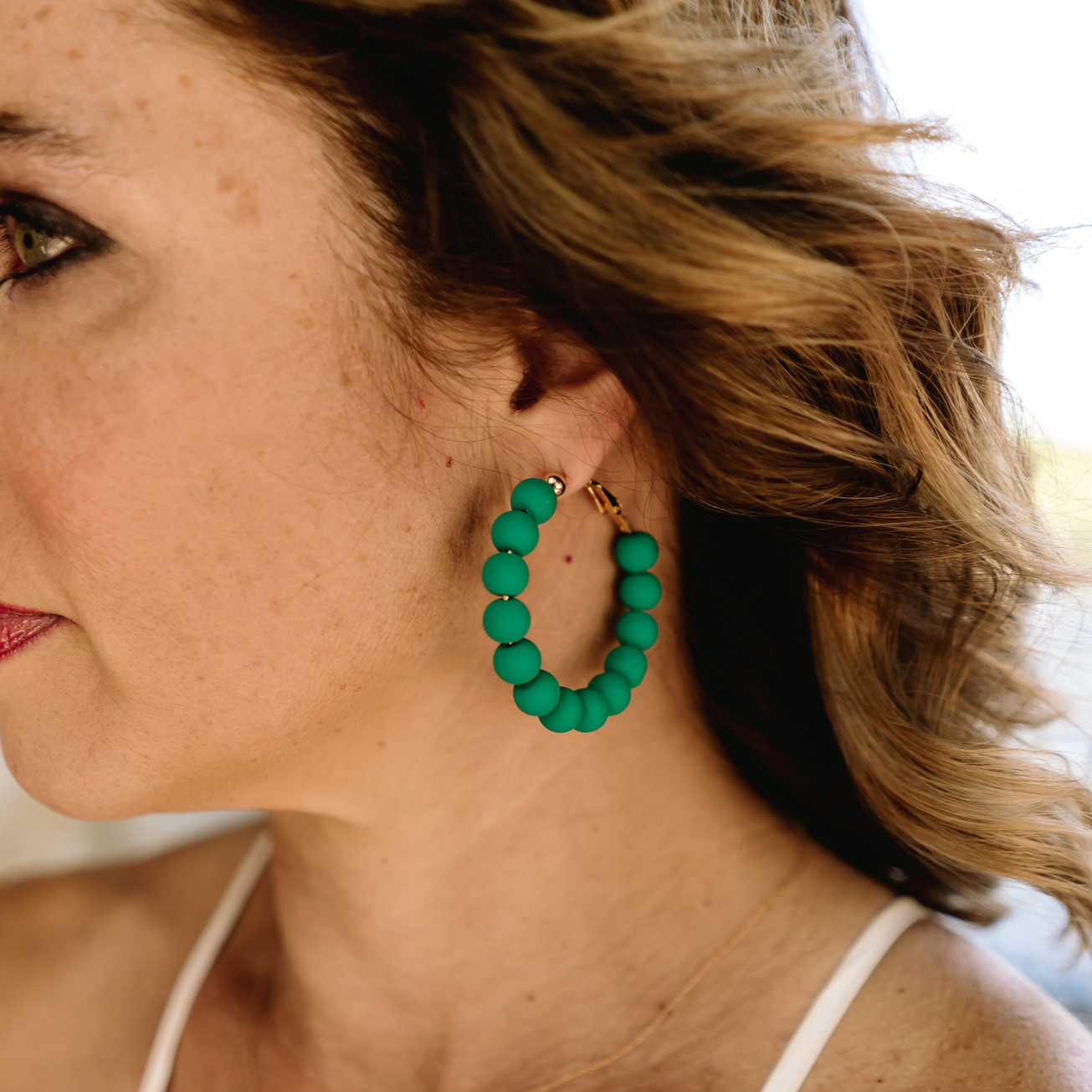 beaded earrings, beaded hoop earrings, fun hoop earrings, unique hoop earrings, clay hoop earrings, clay hoop earrings, green hoop earrings