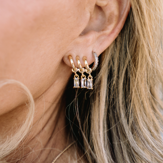 crawler earrings, simple earrings, layered earrings, gold earrings, gold crawler earrings, silver earrings, silver crawler earrings, rust free earrings, tarnish free earrings, rust free jewelry, tarnish free jewelry, BB lila jewelry, bb lila earrings, diamond earrings, small diamond hoops, small huggies, huggie earrings, huggies 