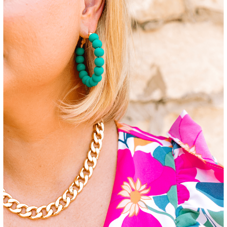 beaded earrings, beaded hoop earrings, fun hoop earrings, unique hoop earrings, clay hoop earrings, clay hoop earrings, turquoise hoop earrings