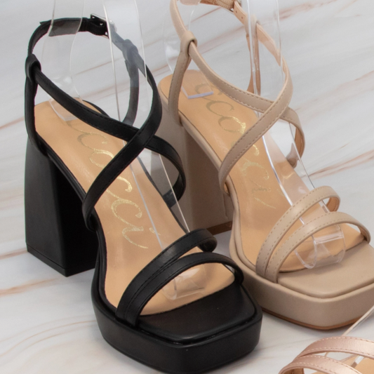 Black Strappy Heels, Black Platform Heels, Black Chunky Heels, Black Strappy Heels Karadise, Black Strappy Heels Karadise Boutique, Black Strappy Heels McKinney Texas, Formal Events, Wedding Guest Heels, Chic Heels