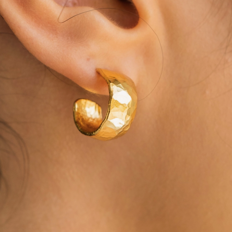 Luxe Love Gold Hammered Mini Hoops