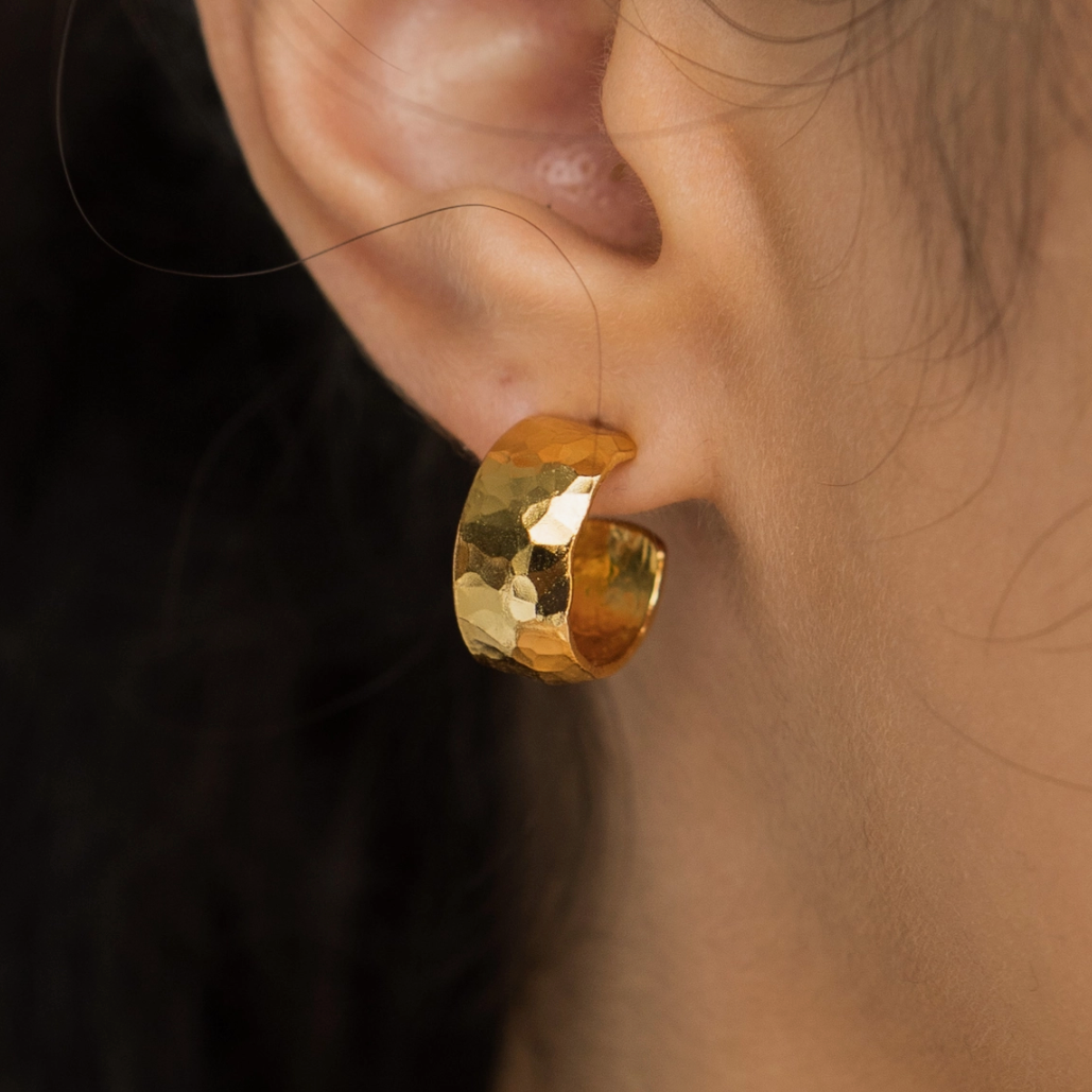 Luxe Love Gold Hammered Mini Hoops