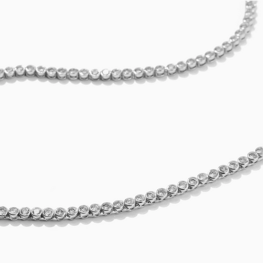hypoallergenic, silver tennis necklace, silver tennis choker, tennis choker, tennis necklace, water resistant jewelry water proof jewelry, silver necklace, diamond necklace, cubic zirconia crystals, tarnish free jewelry, rust resistant jewelry, gift for mom, gift for wife, gift for teen, gift for tween, christmas gift, stocking stuffer, small gift