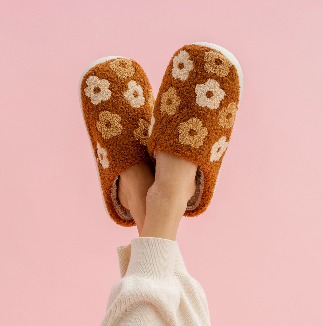 Floral Slippers, Brown Floral Slippers, Brown Floral Slippers McKinney Texas, Brown Floral Slippers Karadise, Brown Floral Slippers Karadise Boutique, Cozy Slippers, Fuzzy Slippers