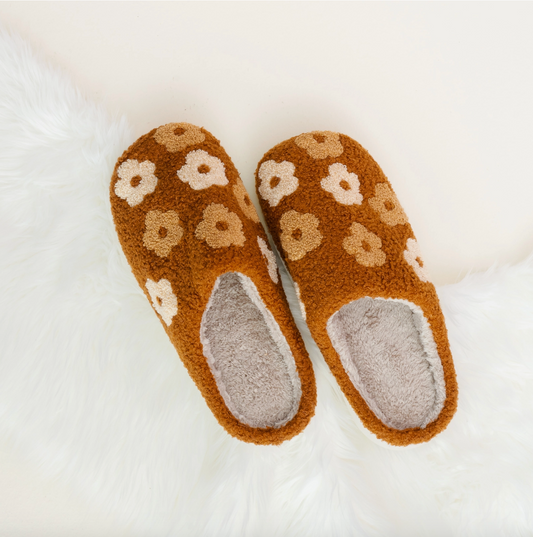 Floral Slippers, Brown Floral Slippers, Brown Floral Slippers McKinney Texas, Brown Floral Slippers Karadise, Brown Floral Slippers Karadise Boutique, Cozy Slippers, Fuzzy Slippers