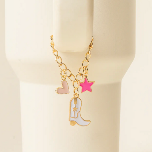 Western Tumbler Charm, Cowgirl Tumbler Charm, Cowboy Boot Tumbler Accessory, Pink Star Tumbler Charm, Heart Tumbler Charm, Cute Western Tumbler Accessories, Country Concert Tumbler Charm, Rodeo Tumbler Accessories, Karadise Boutique Tumbler Charms, Karadise Boutique Western Accessories, Mckinney Texas Boutique Tumbler Charms, Mckinney Texas Boutique Accessories, Gold Tumbler Charm, Western Style Tumbler Charm, Cute Country Tumbler Accessories