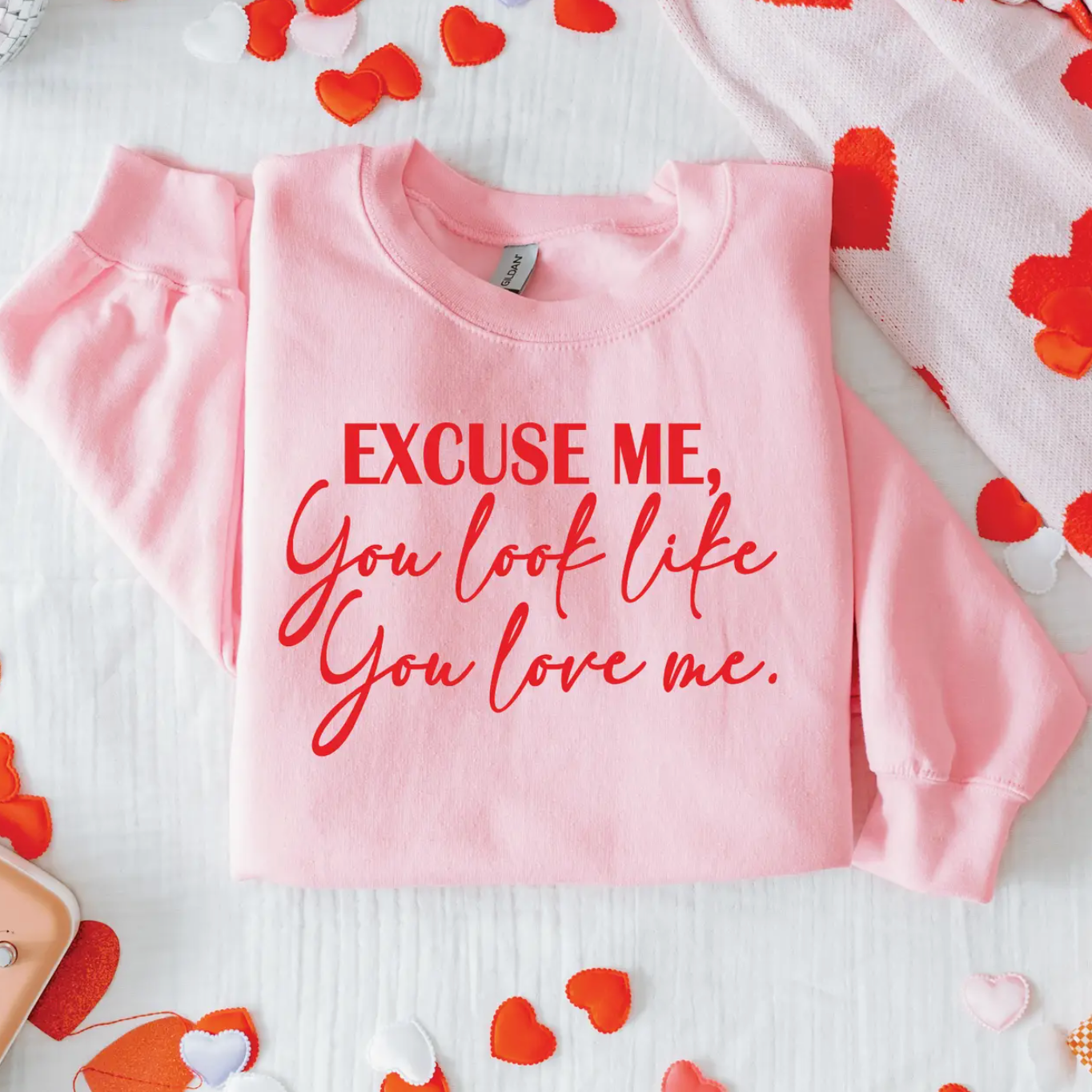 valentines sweatshirt, love quote sweatshirt, pink valentine sweatshirt, graphic valentine top, cute love sweatshirt, romantic graphic sweatshirt, excuse me you look like you love me sweatshirt, flirty valentine outfit, cozy valentines top, galentines sweatshirt, pink graphic sweatshirt, trendy boutique sweatshirt, womens valentine fashion, casual valentine outfit, statement graphic sweatshirt, soft cozy pullover, boutique valentines sweatshirt, giftable valentine top, valentines day outfit idea, McKinney
