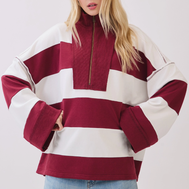 Varsity Weekend Stripe Zip Pullover