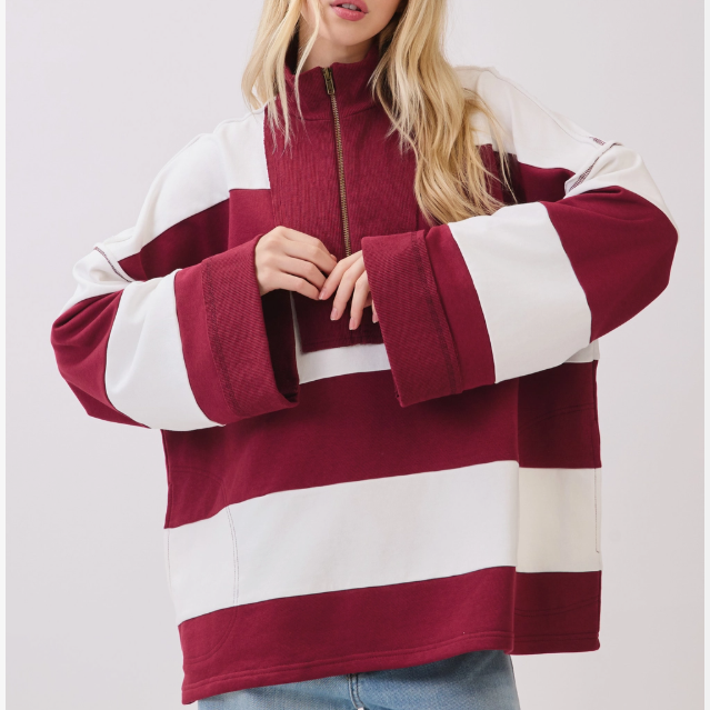 Varsity Weekend Stripe Zip Pullover