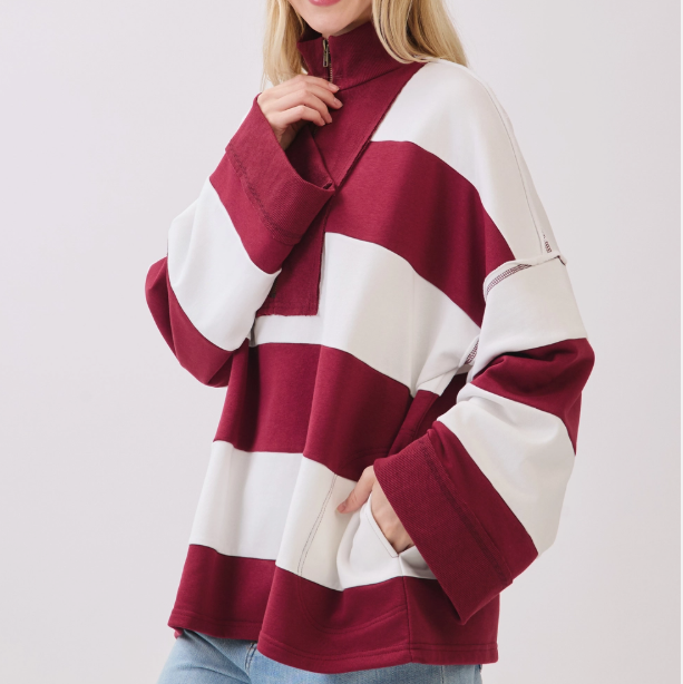 Varsity Weekend Stripe Zip Pullover