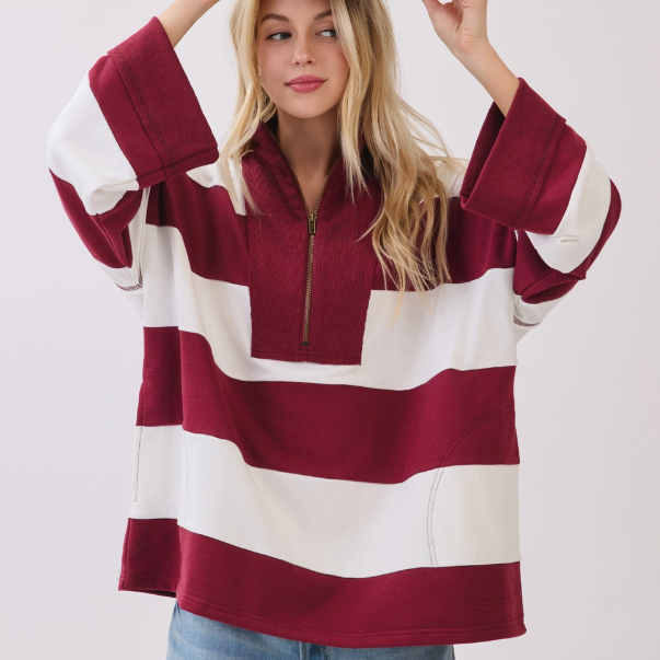Varsity Weekend Stripe Zip Pullover