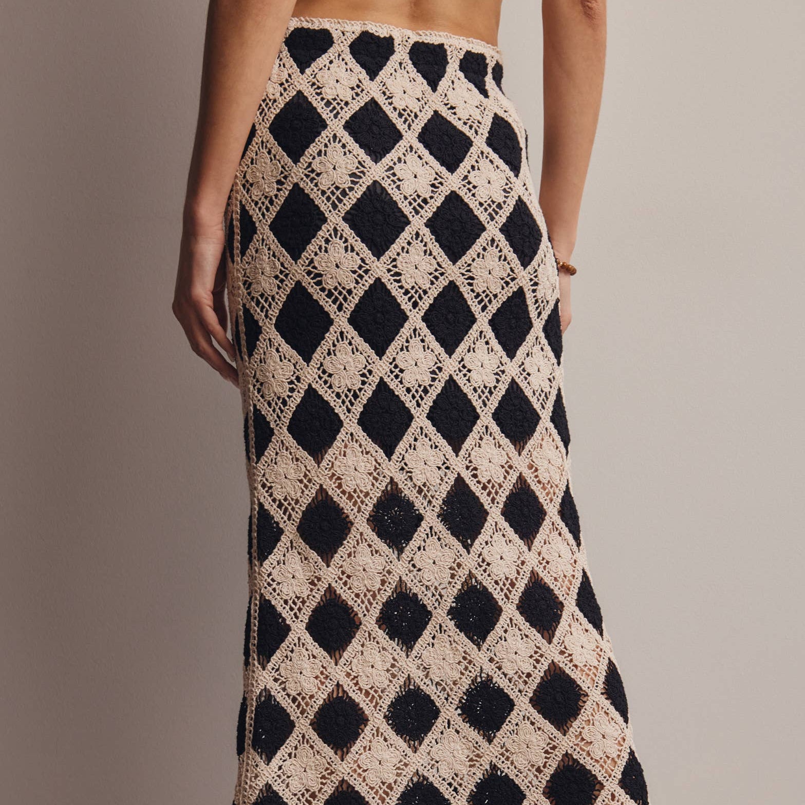 Monaco Mosaic Diamond Floral Crochet Midi Skirt