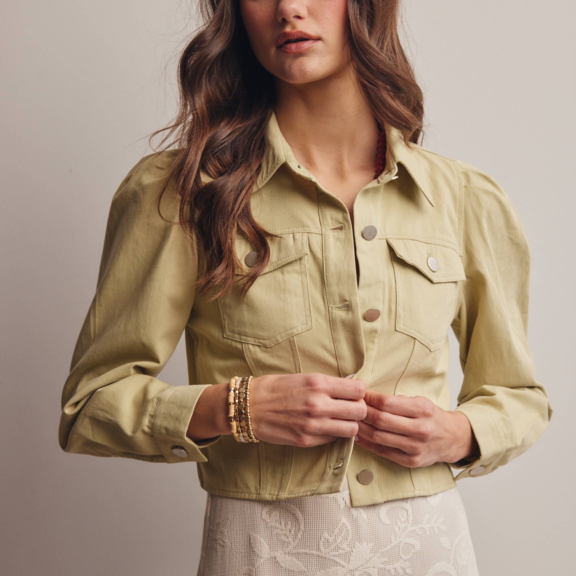 The Brixton Lightweight Twill Puff Sleeve Cropped Jacket