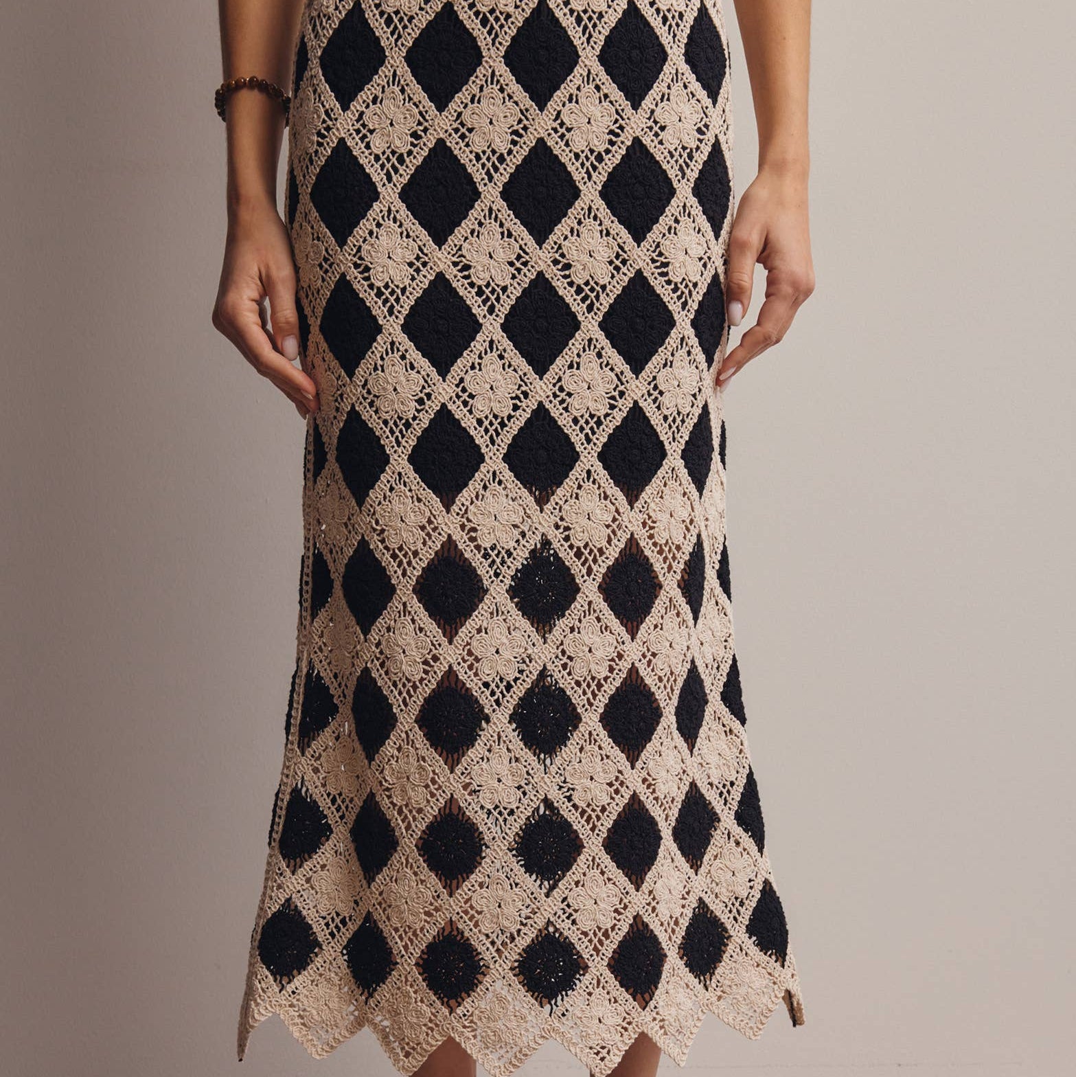 Monaco Mosaic Diamond Floral Crochet Midi Skirt