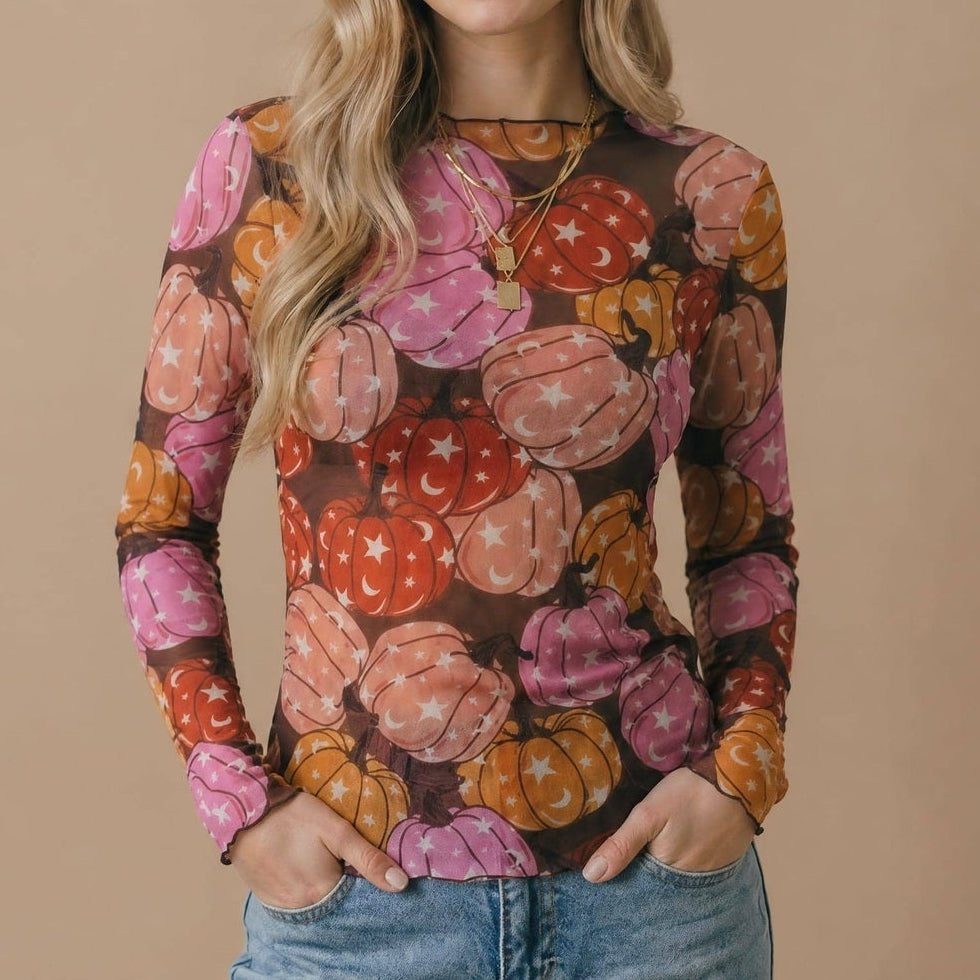 The Moonlit Pumpkin Mesh Top