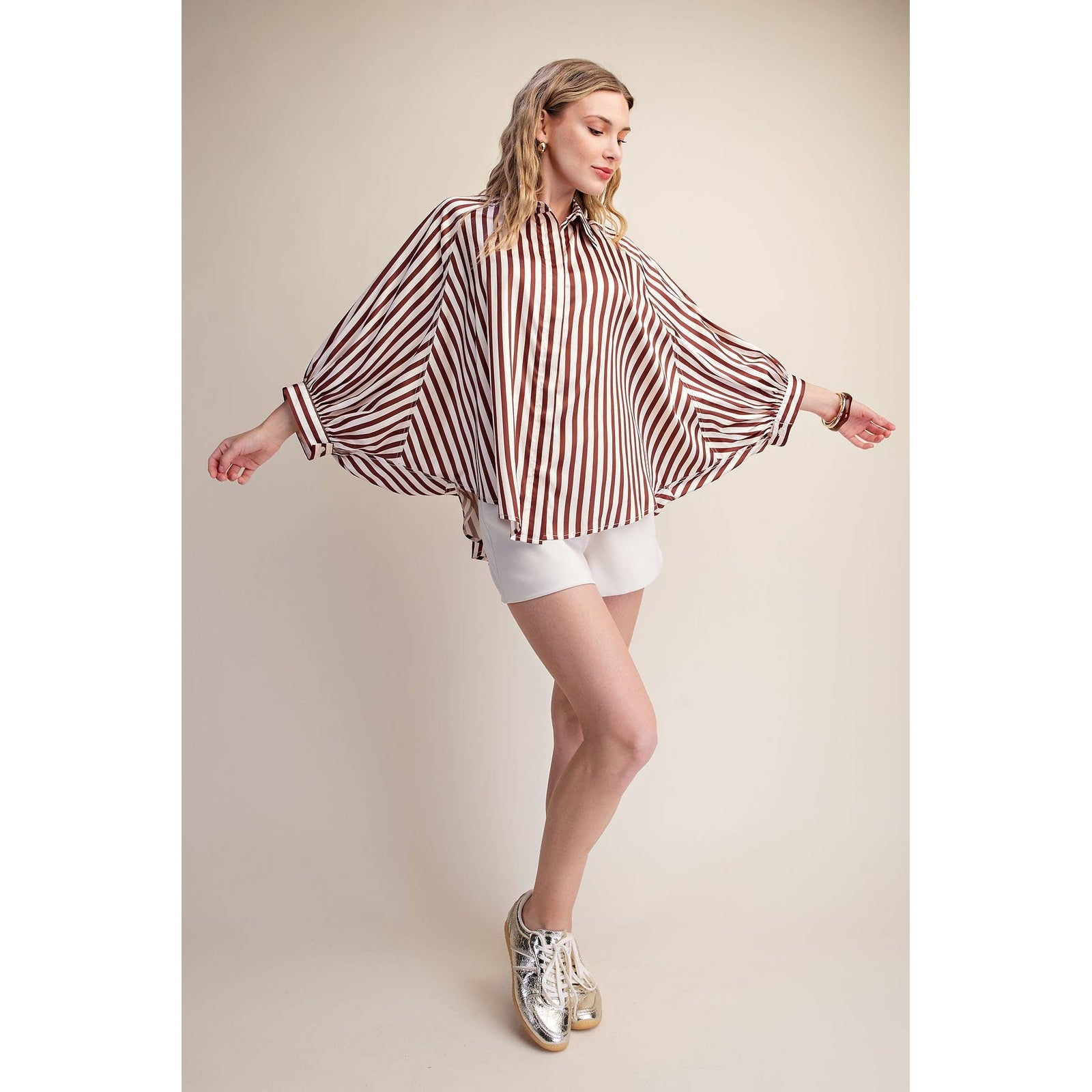 The Elise Stripe Oversized Button-Up Blouse