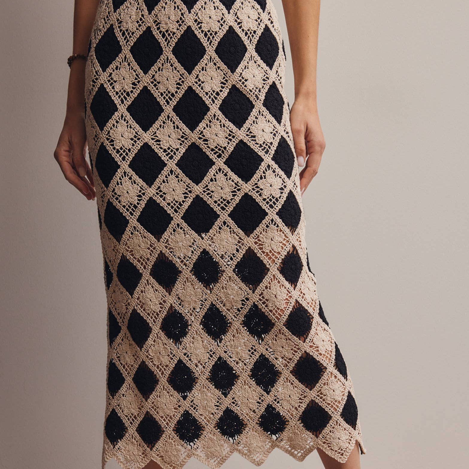 Monaco Mosaic Diamond Floral Crochet Midi Skirt