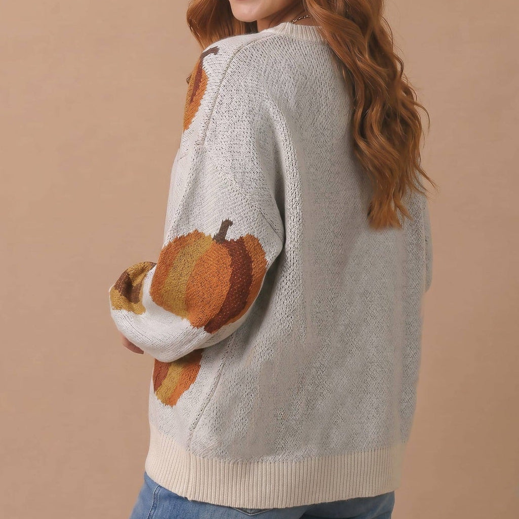 The Autumn Harvest Drop Shoulder Pumpkin Jacquard Sweater