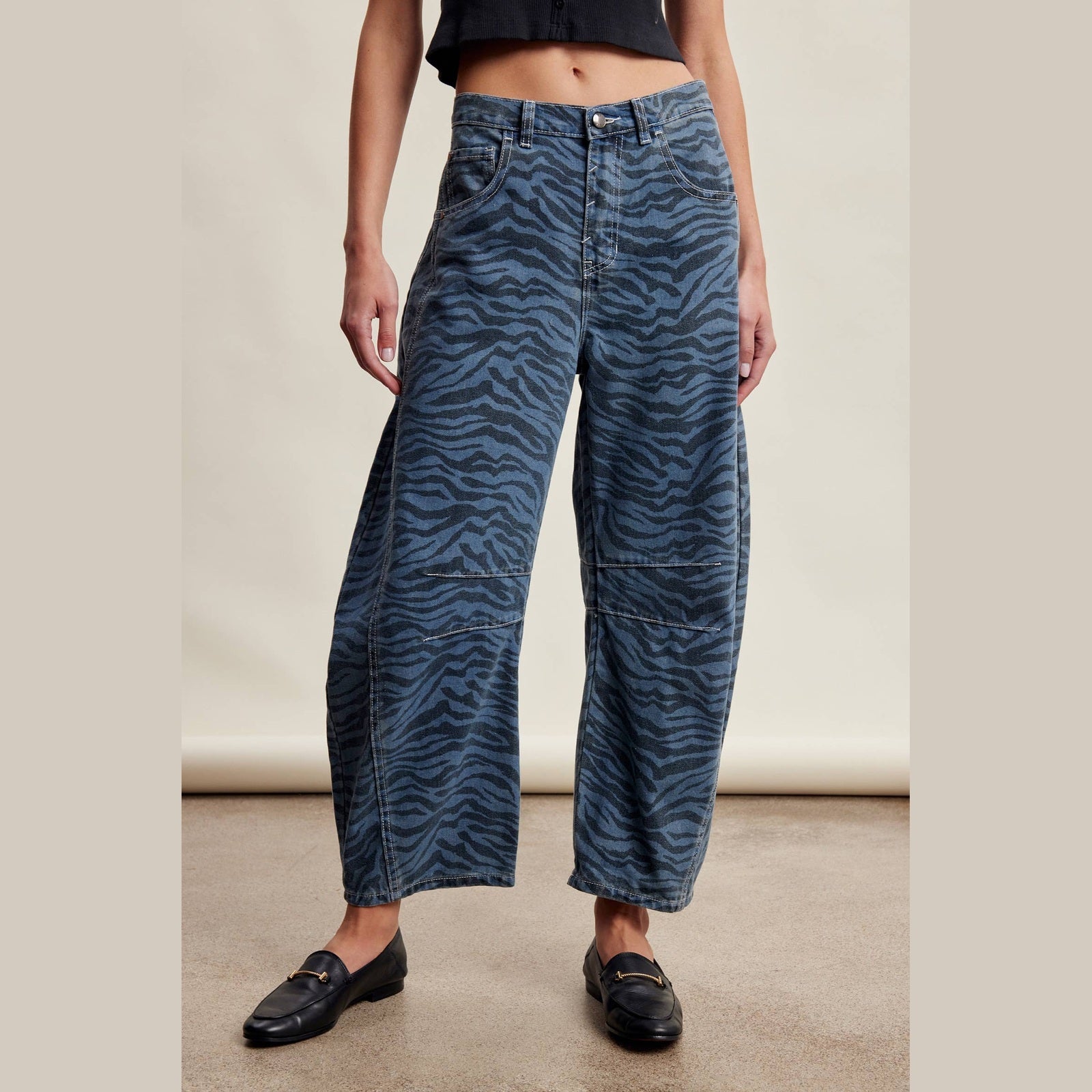 The Wild Instinct Zebra Barrel Jeans