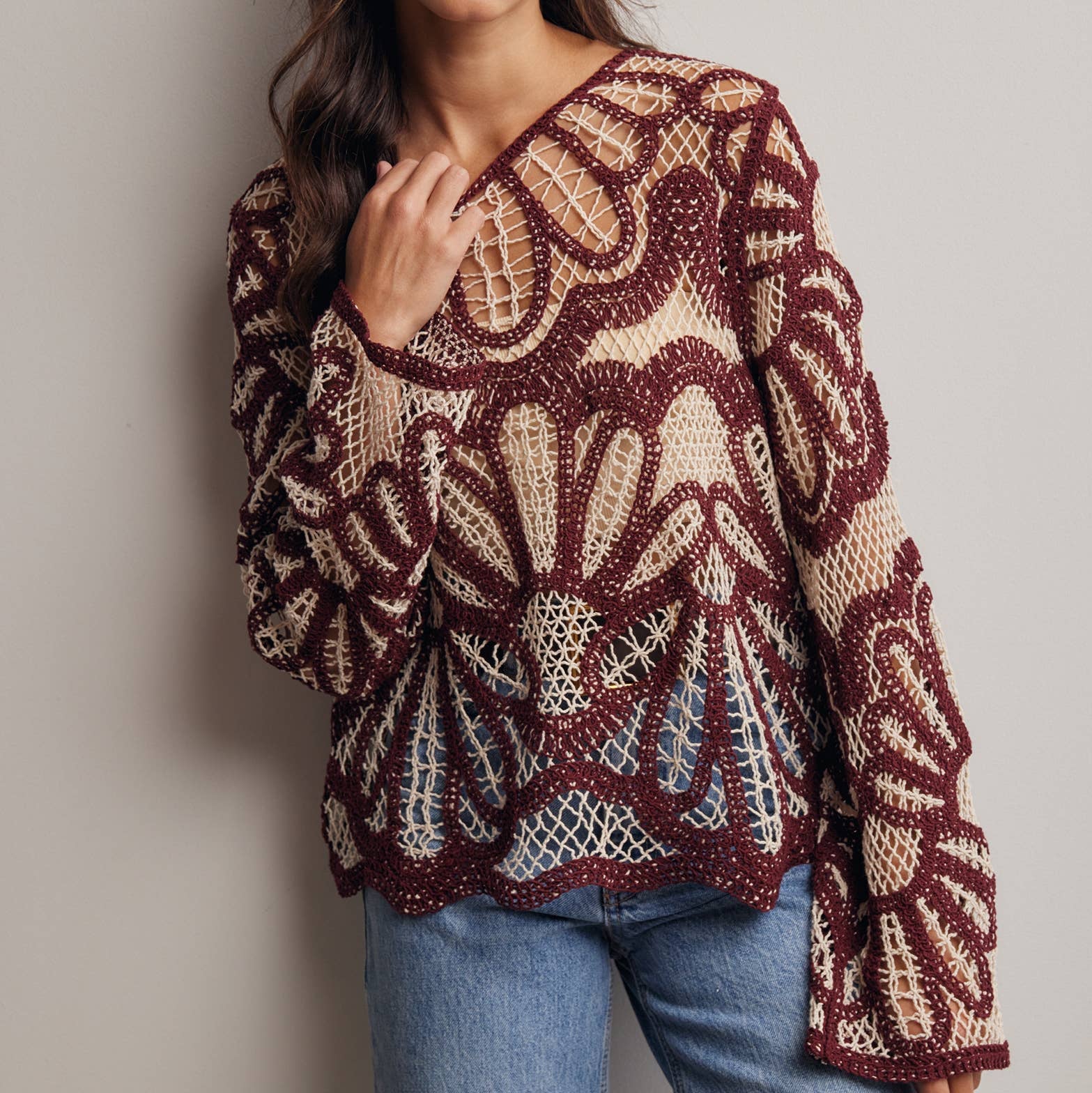 Maple Grove Crochet Floral Sweater