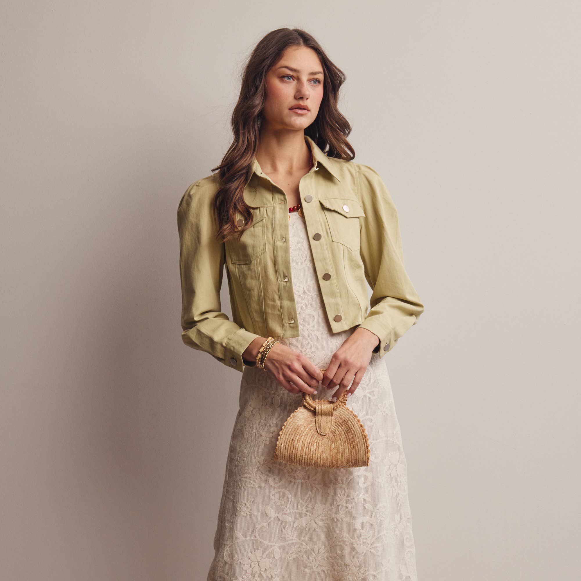 The Brixton Lightweight Twill Puff Sleeve Cropped Jacket
