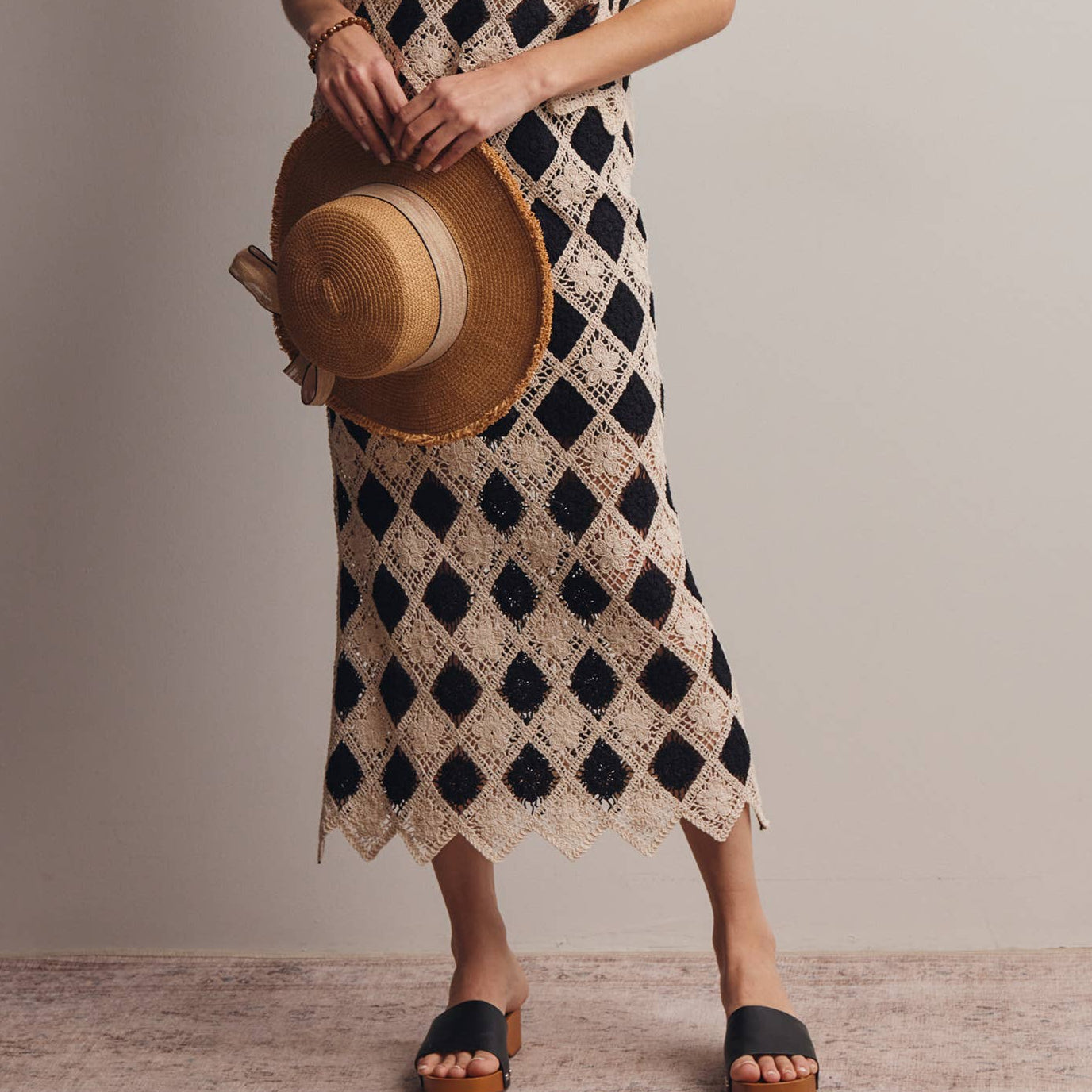 Monaco Mosaic Diamond Floral Crochet Midi Skirt