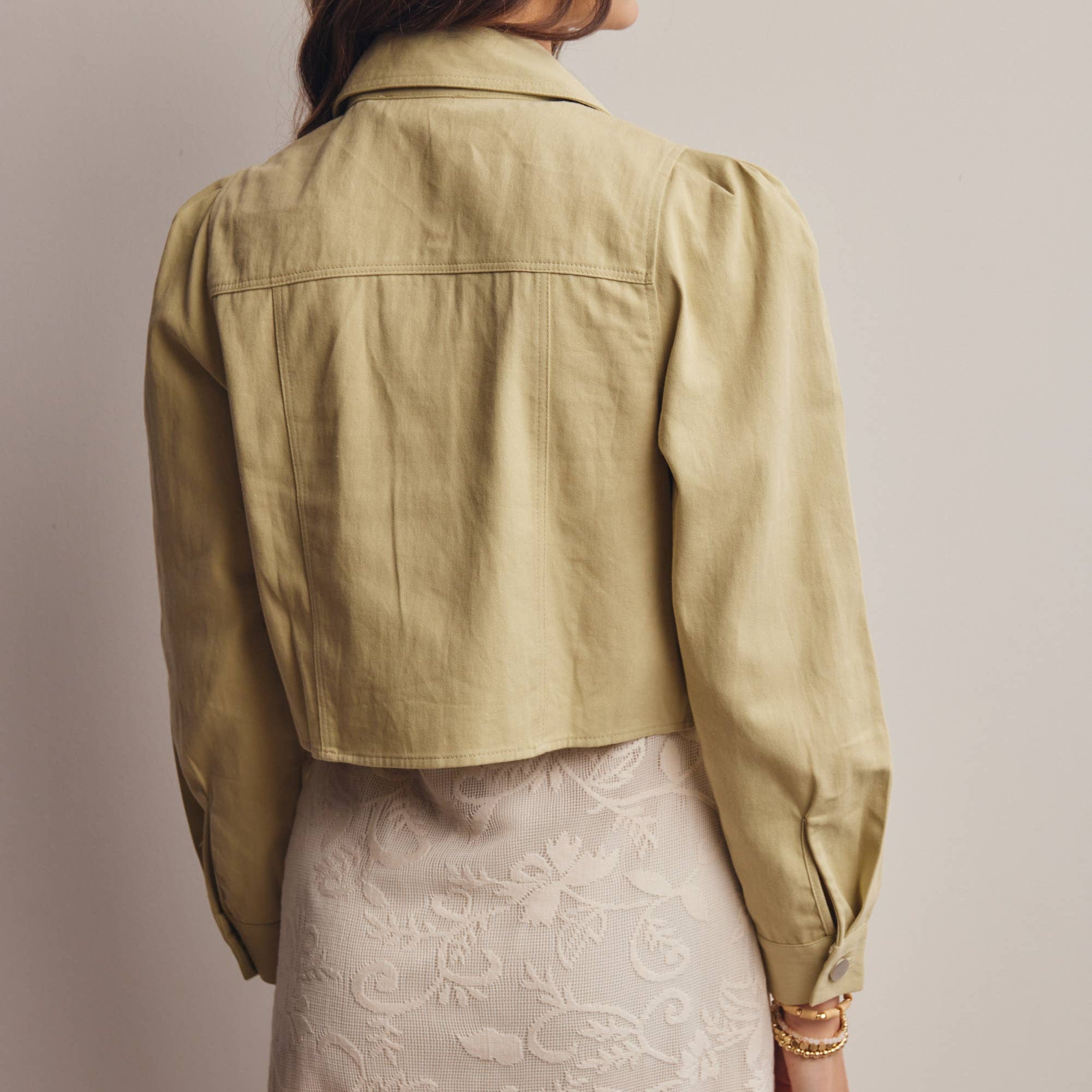 The Brixton Lightweight Twill Puff Sleeve Cropped Jacket