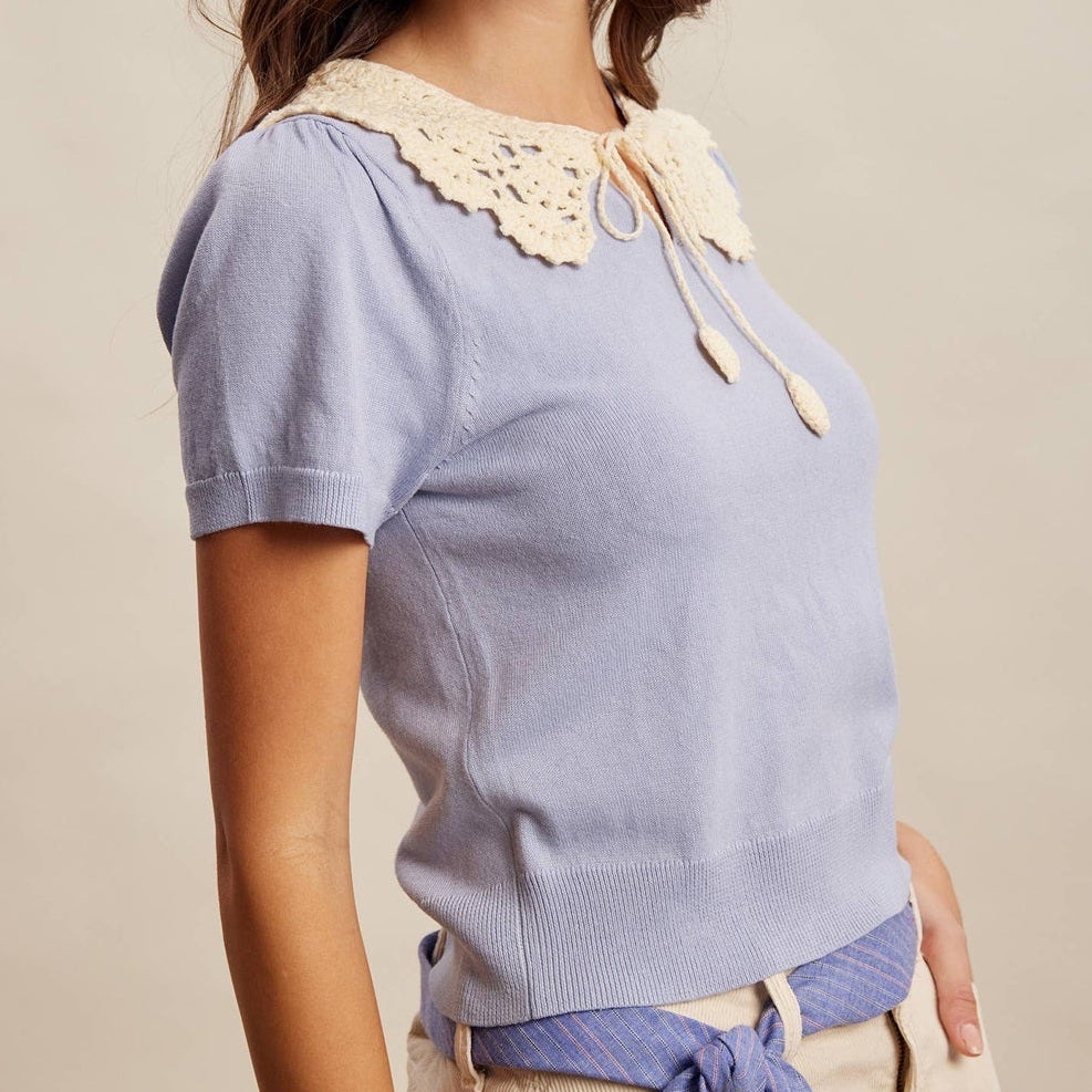 The Belle Crochet Collar Knit Top