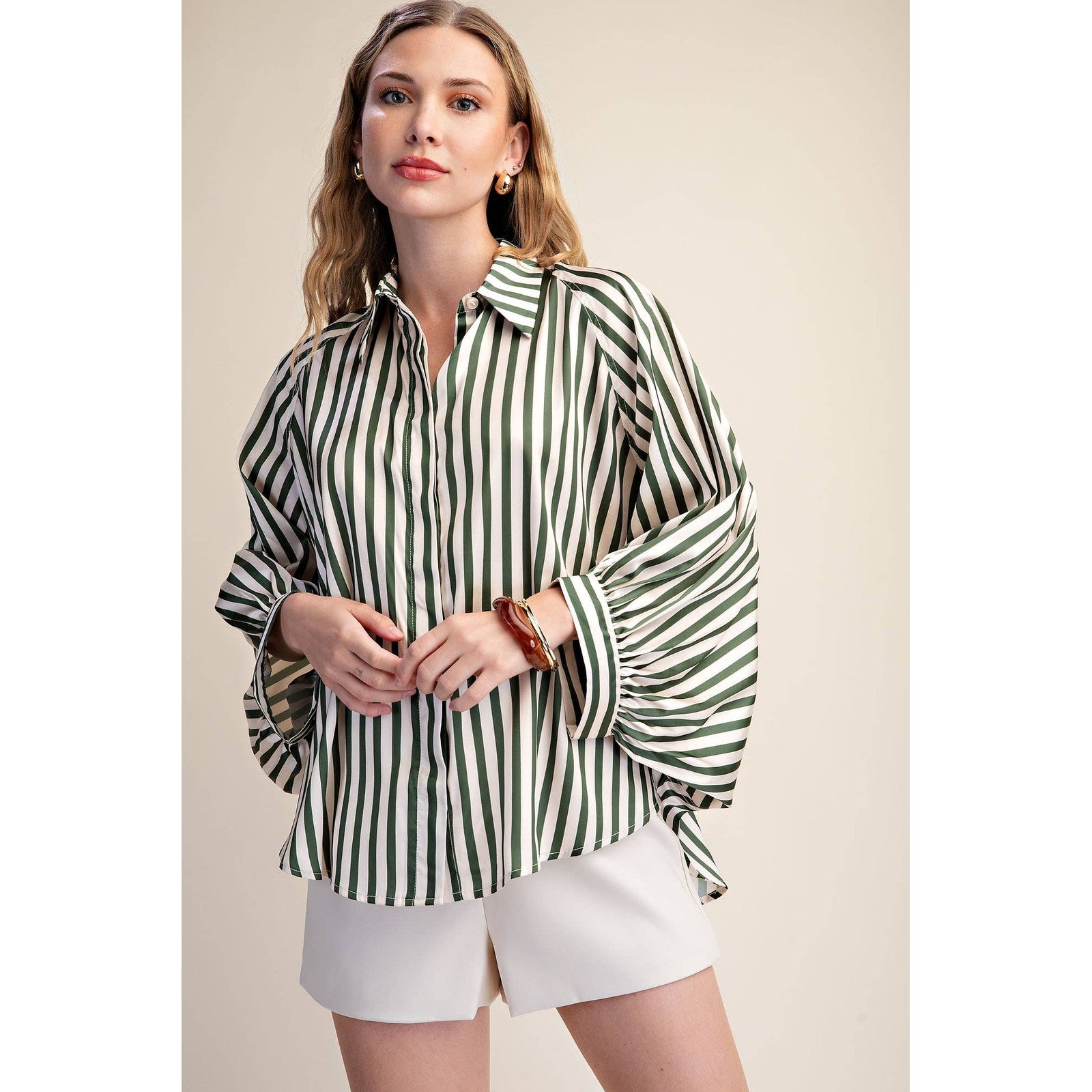 The Elise Stripe Oversized Button-Up Blouse