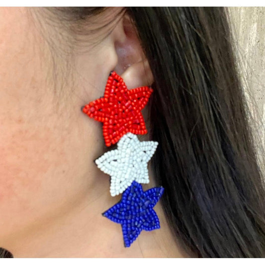 beaded earrings, 4th of july earrings, USA earrings, patriotic earrings, red white and blue earrings, memorial day earrings, veterans day earrings, united states earrings, Labor Day earrings, USA patriotic earrings, patriotic accessories, 4th of July accessories, star earrings, sequin earrings, dangle earrings, seed bead earrings