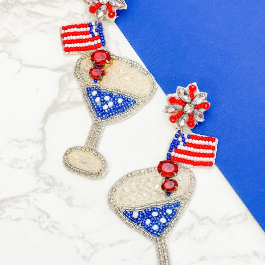 beaded earrings, 4th of july earrings, USA earrings, patriotic earrings, red white and blue earrings, memorial day earrings, veterans day earrings, united states earrings, Labor Day earrings, USA patriotic earrings, patriotic accessories, 4th of July accessories, star earrings, sequin earrings, dangle earrings, seed bead earrings