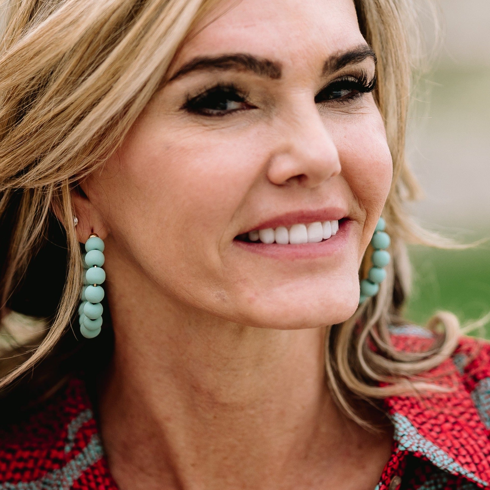 beaded earrings, beaded hoop earrings, fun hoop earrings, unique hoop earrings, clay hoop earrings, clay hoop earrings, aqua hoop earrings