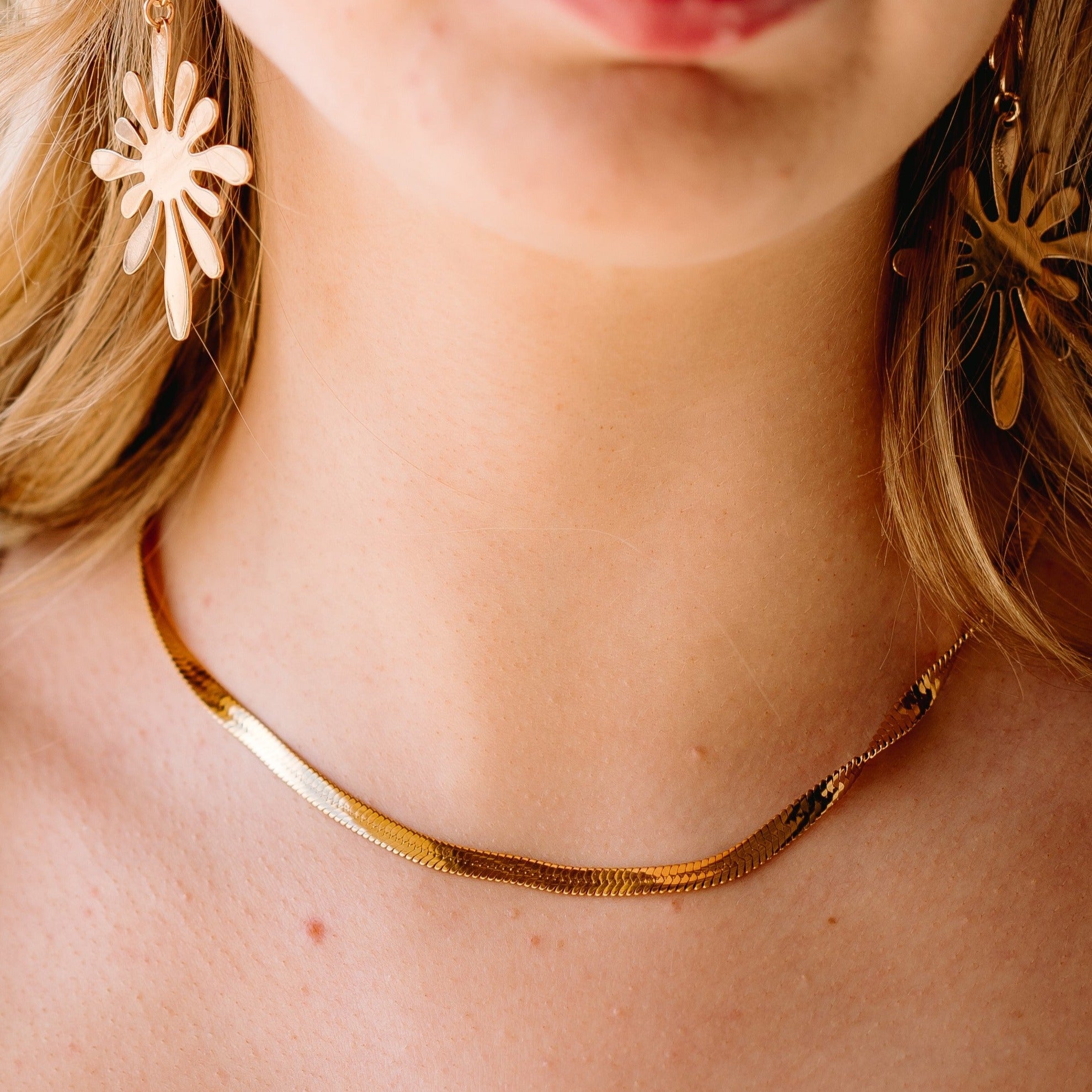 gold herringbone necklace, herringbone necklace, hypoallergenic, hypoallergenic necklace, nickel free necklace, nickel free, hypoallergenic jewelry, brenda grands, brenda grands jewelry, brenda grands necklace, layering piece, layering necklace, simple necklace, herringbone chain necklace, herringbone, gold finish necklace, gold plated necklace