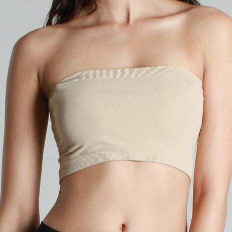 Model Wearing Padded Nude Bandeau