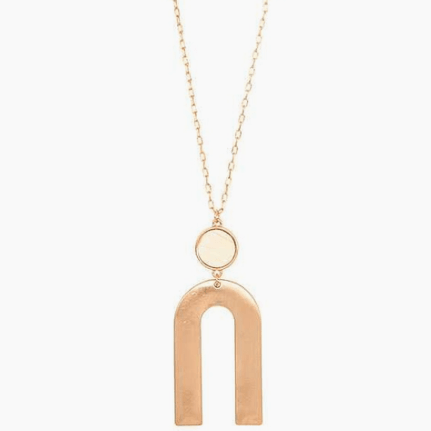 Ivory Round Wood and Gold U Link Long Necklace - Karadise Boutique