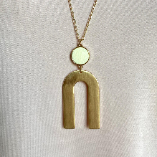 Ivory Round Wood and Gold U Link Long Necklace - Karadise Boutique