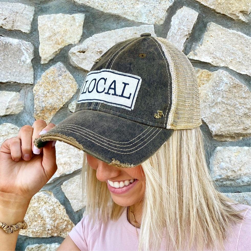 LOCAL Mesh Back Distressed Baseball Hat Karadise Boutique