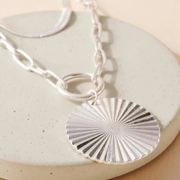 Luna Layered Chain Necklace with Textured Pendant - Karadise Boutique