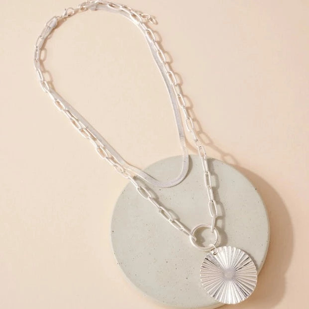 Luna Layered Chain Necklace with Textured Pendant - Karadise Boutique