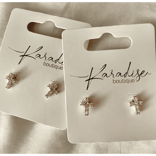 Mini Cross Rhinestone Stud Earring - Karadise Boutique